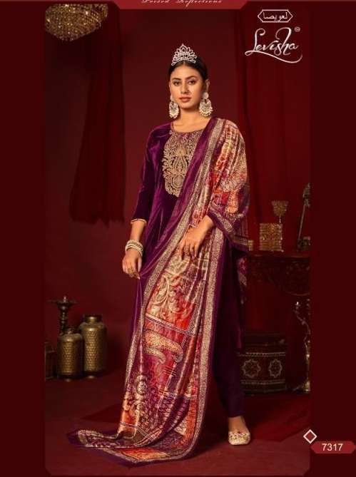Levisha Mehreen Designer Wear Velvet Pashmina Dress Material