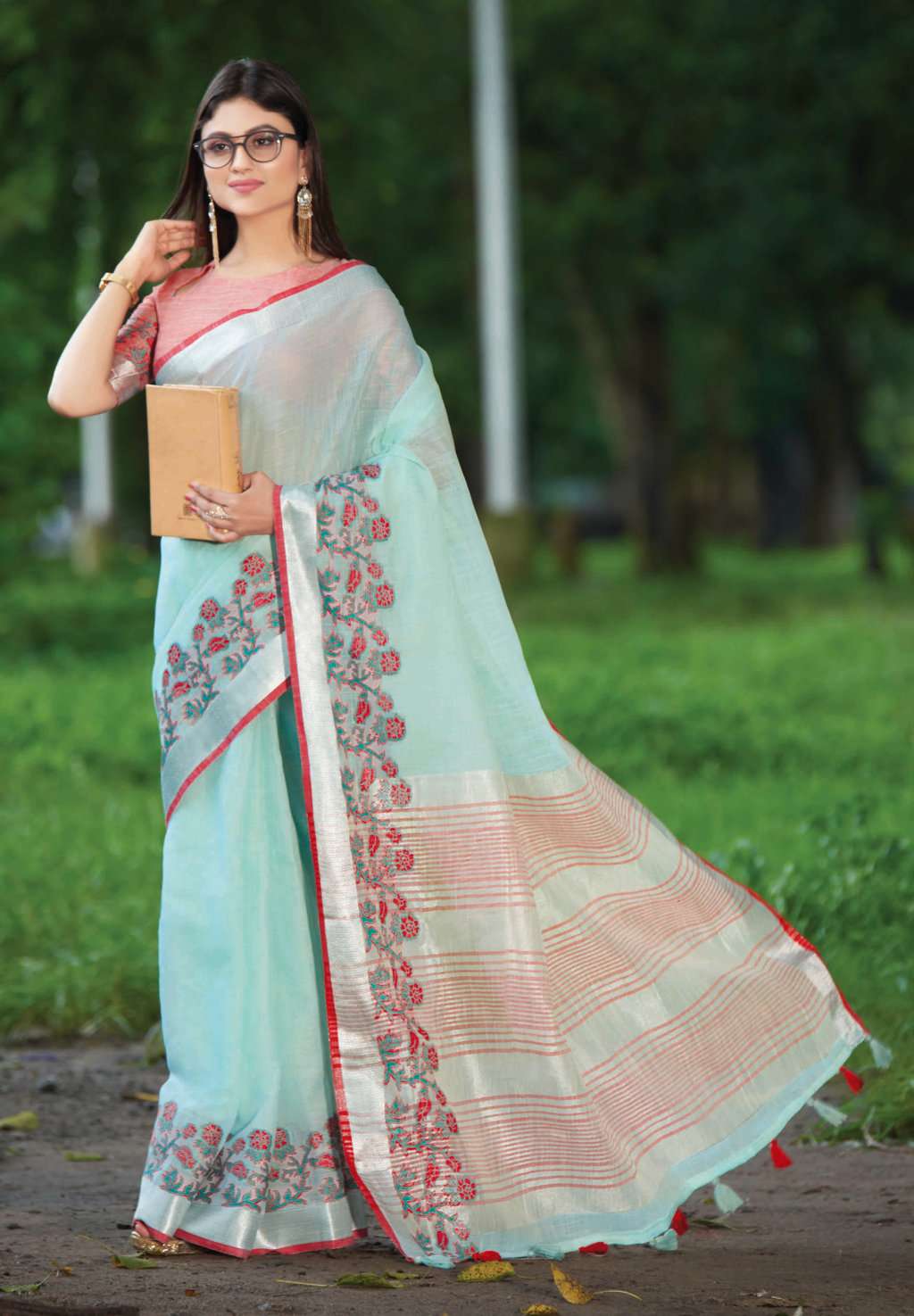 Sangam Aadya Linen Embroidery Linen party wear Saree Catalog�