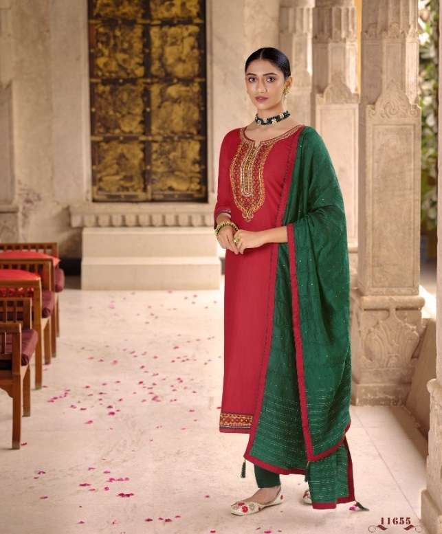 Panch Ratna Mehandi Designer Silk Ethnic Wear Dress Materials Catalog