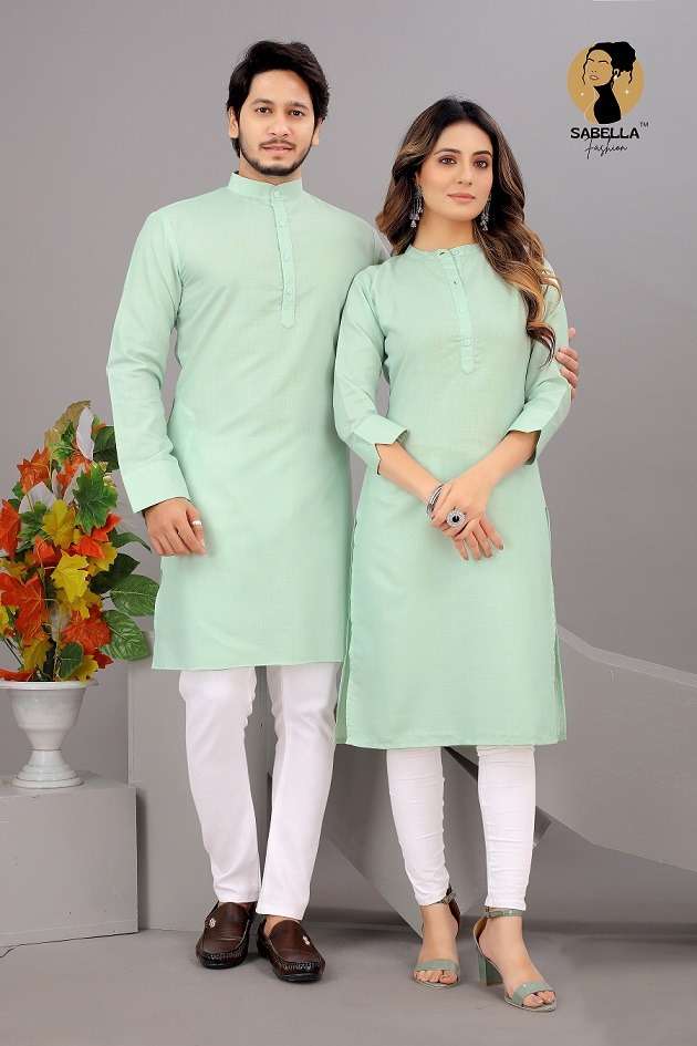 Pista Cotton Traditional Wear Couple Kurta Wholesale
