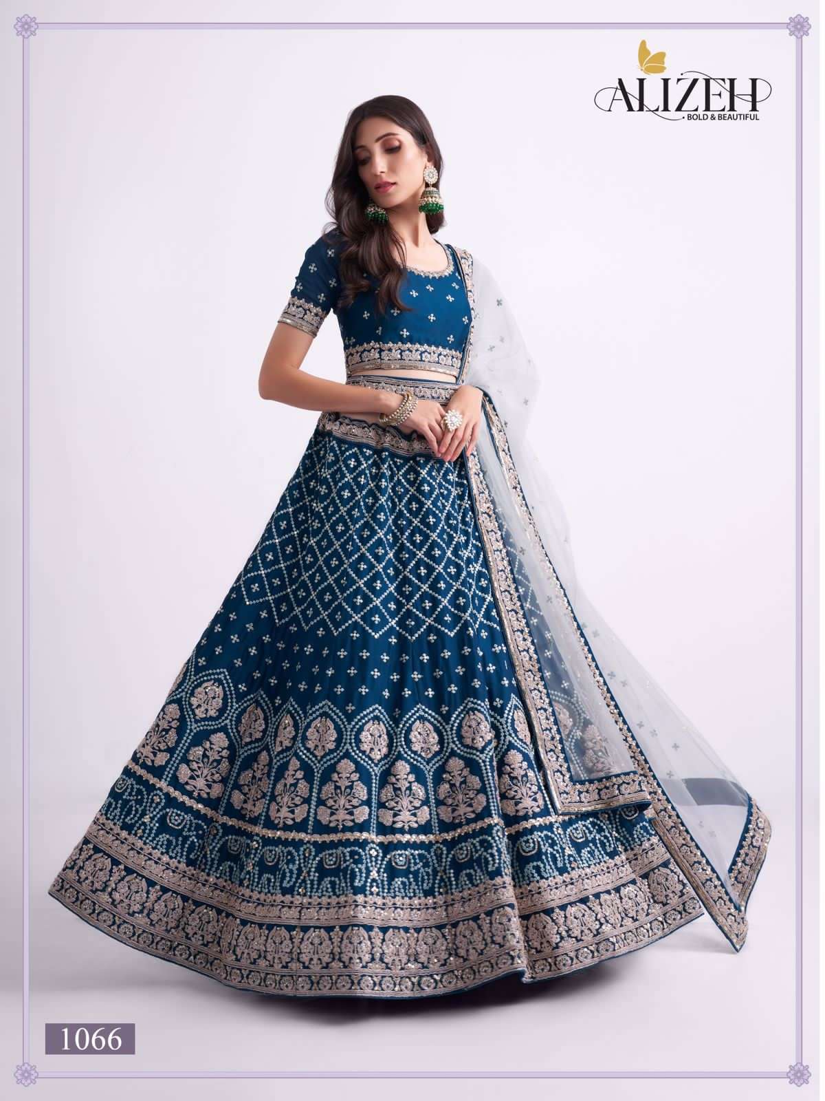 Teal Blue Color Net Traditional Wear Bridal Lehenga Choli Wholesale