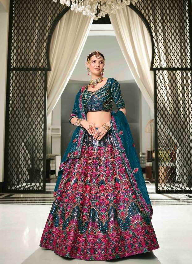 Teal Blue Wedding Wear Exclusive Lehenga Choli Wholesale