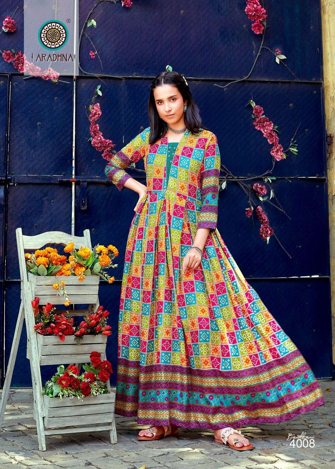 Buy Aradhna Bandhej vol 2 Fancy Fabrics Festive Wear Designer Bandhani  print Kurtis Collection