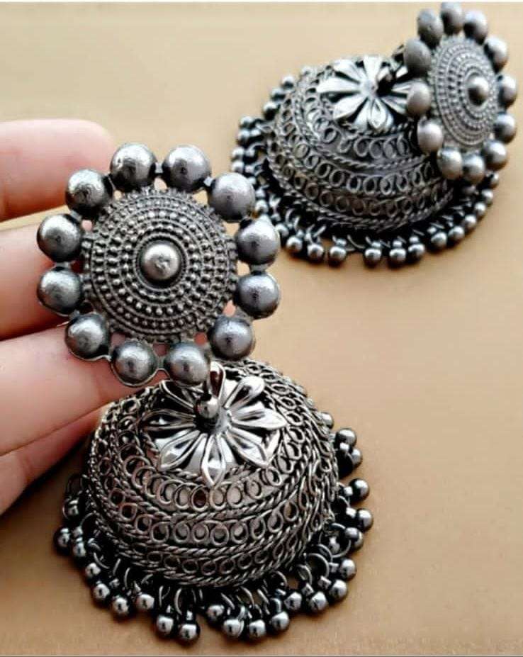 Wholesale oxidised jewellery - Silver oxidised mirror stud tessal Jhumki  earring... @100/- +Shipping charge.. | Facebook