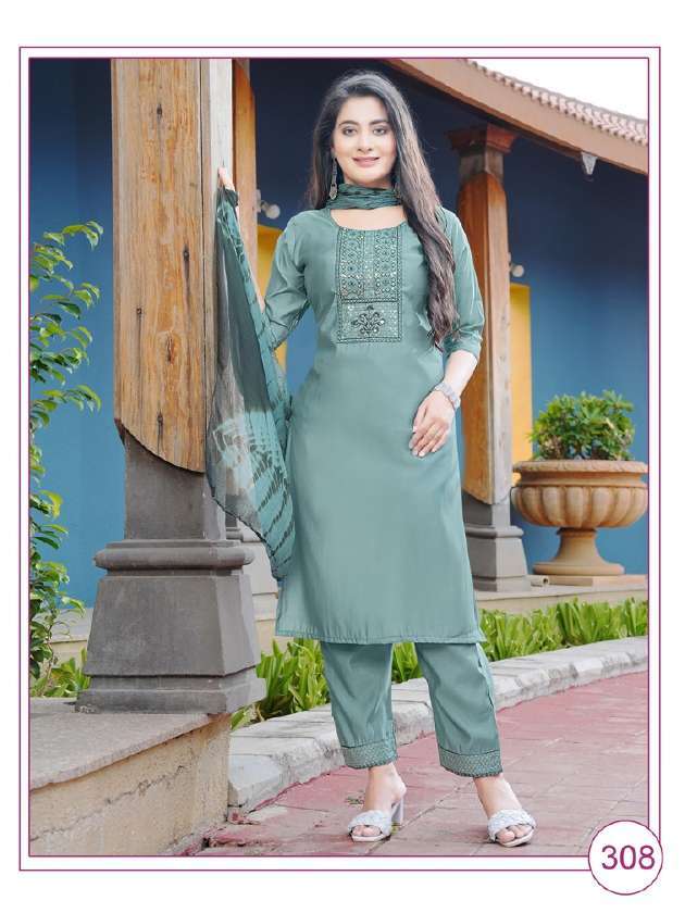 PAAVI BANI EMBROIDERY on top and Pant with Nazmin Duppta kurti Wholesale market in SURAT