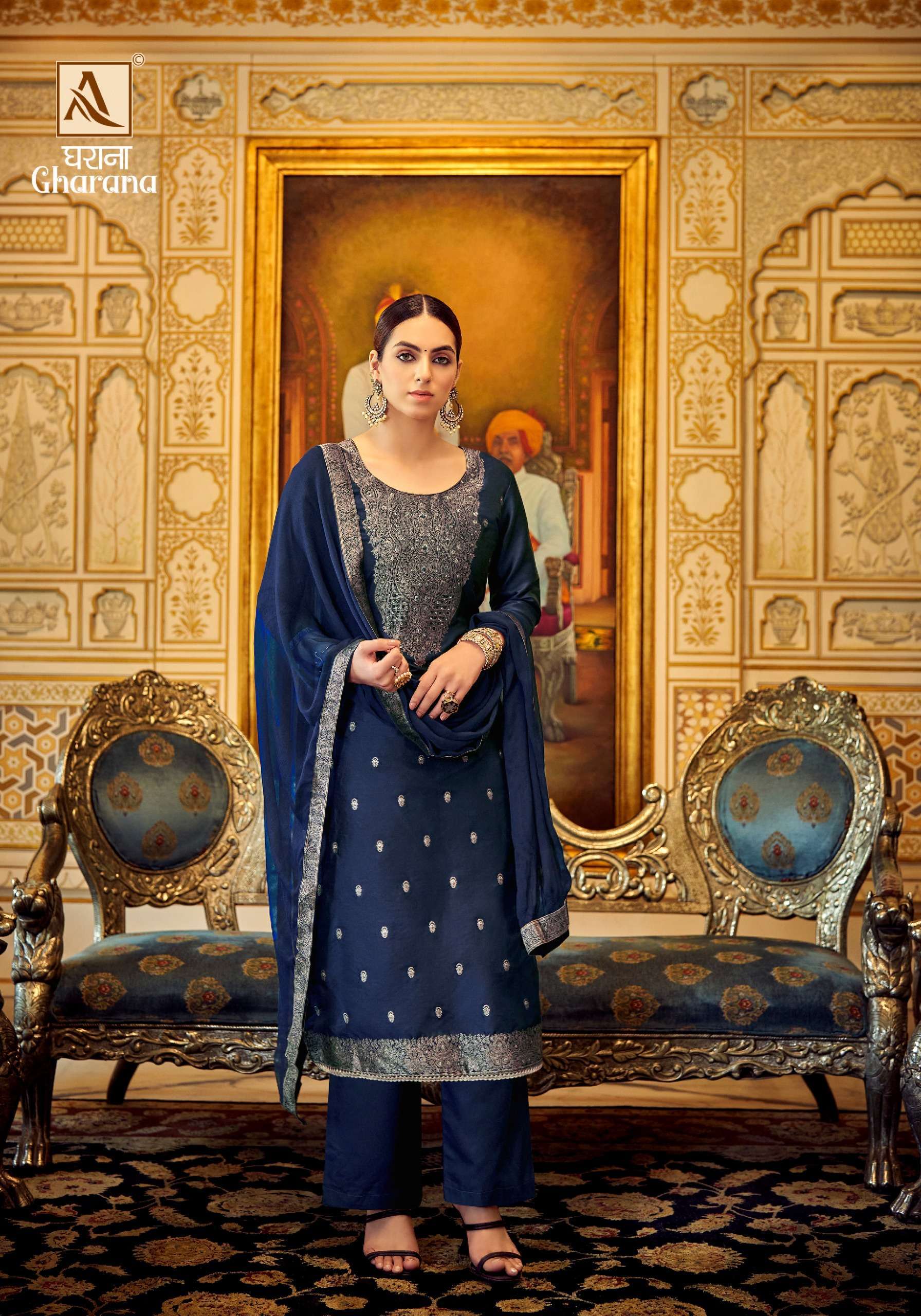 Alok Gharana Jacquard Designer Dress Material Wholesale market in Surat