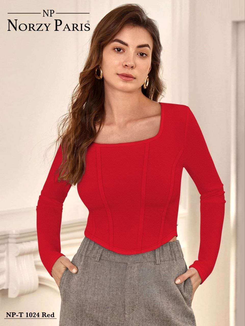 Designer Trendy T-1024 Red Crop Tops Western Wear Wholesaler in surat 