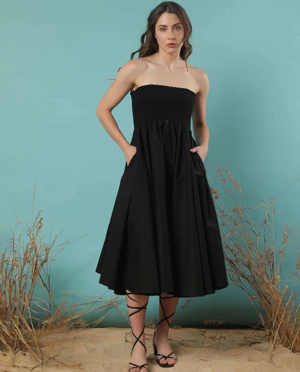 TIERED MIDI DRESS ZIGZORA - BLACK Dress Materials Wholesaler in Surat