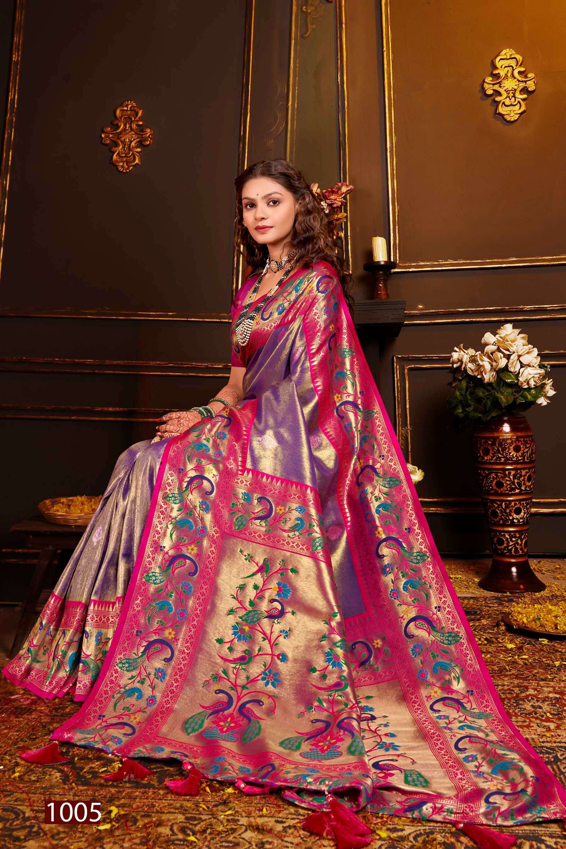 Saroj Kshimmer Silk-2 Heavy Satin Tissue Silk Rich Pallu Saree wholesaler in Surat