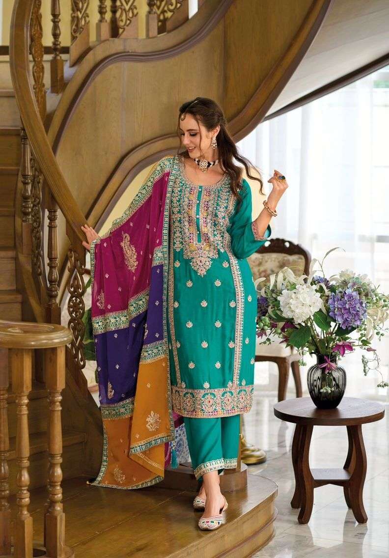 Zaveri Twisha Embroidery Chinon Salwar Suits Wholesale India