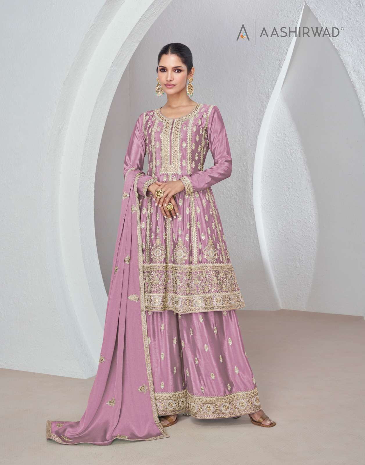 Aashirwad Sajda Chinon Silk Designer Salwar Kameez Wholesale India
