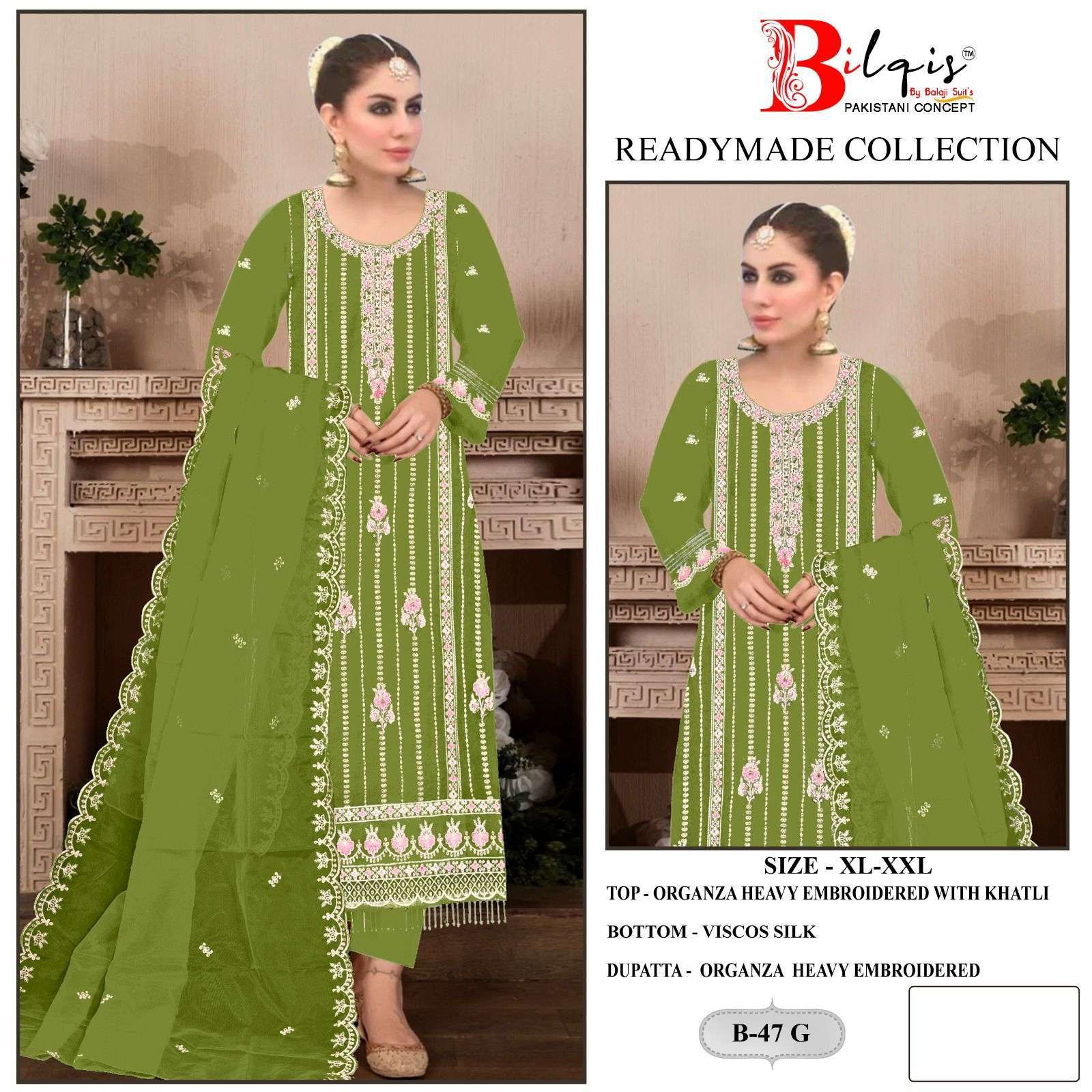Bilqis B 47 E To H Organza Pakistani Suits Wholesaler of Pakistani Suits in India