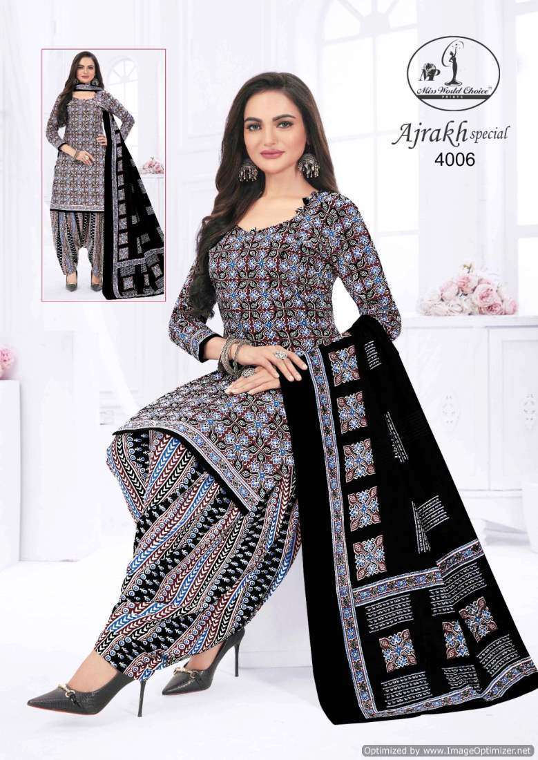 Miss World Ajrakh Vol 4 Printed Cotton Dress Material Wholesaler in Surat