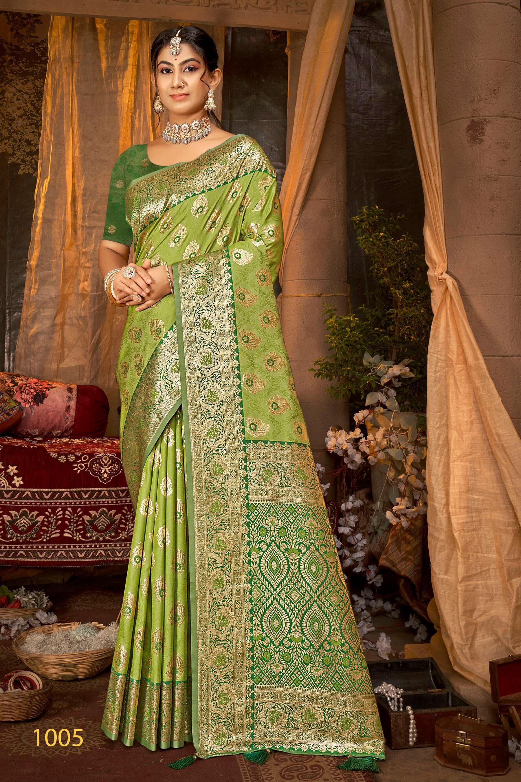 Saroj KARUNA Vol.1 50*600 Heavy silk fabric with jacquard contrast border pallu saree Wholesale Saree India
