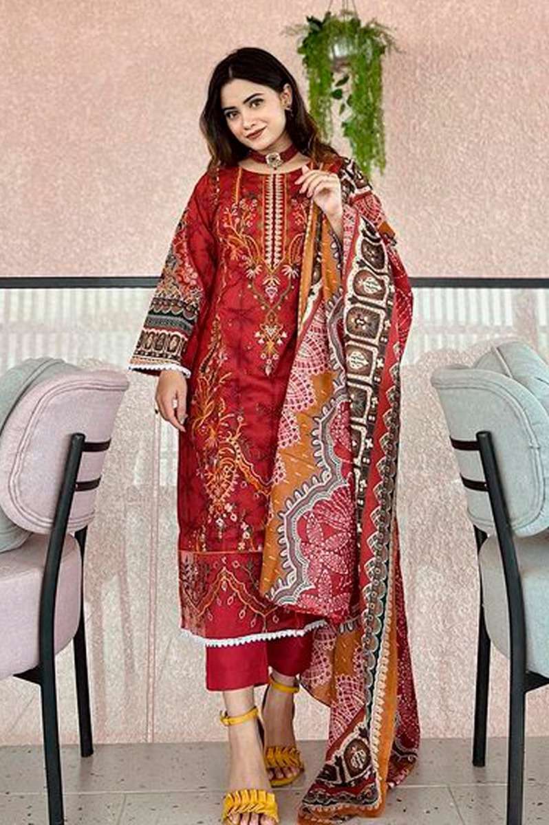Aasha Chevron Summer Collection Cotton Dupatta Pakistani Suit Wholesaler of Pakistani Suits in Surat