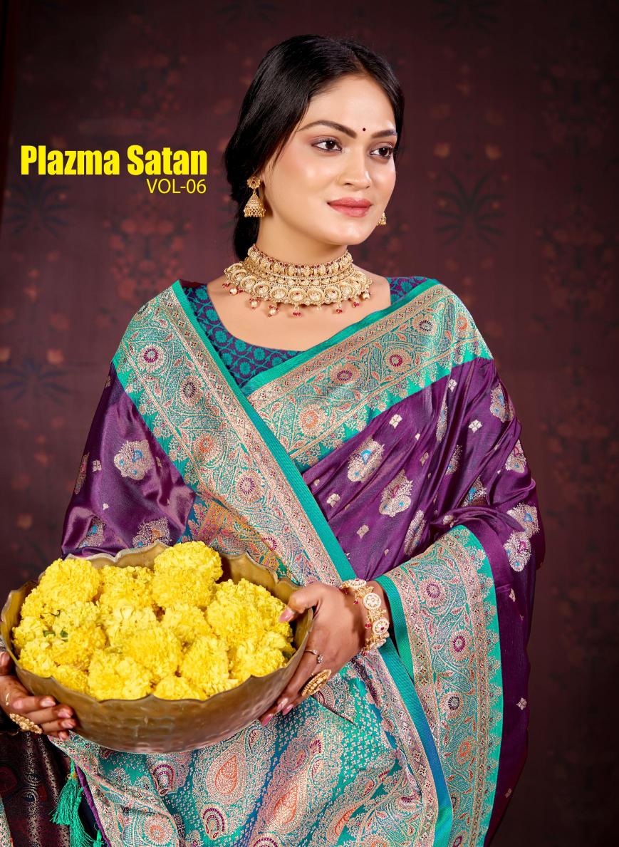 Bunawat - Plazma Satan 06 Sangam Prints SATIN SILK Woven Work Traditional Saree - Sanvari Fashion