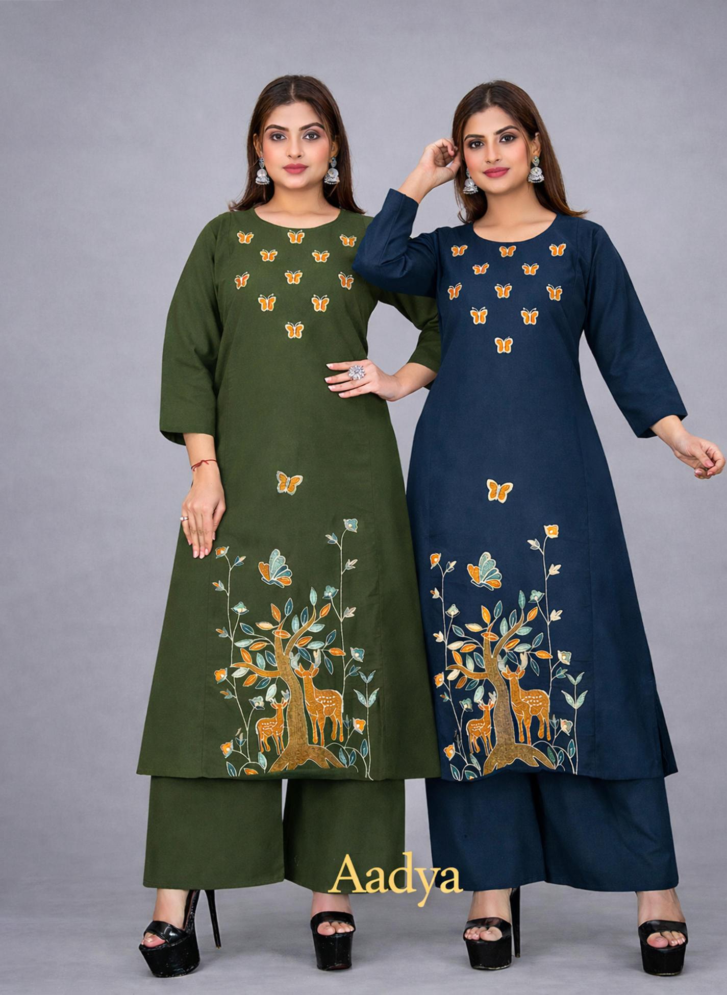Surili - Aadya Flax Cotton Digital Print  Kurta Palazzo Pant Set Traditional - Sanvari Fashion