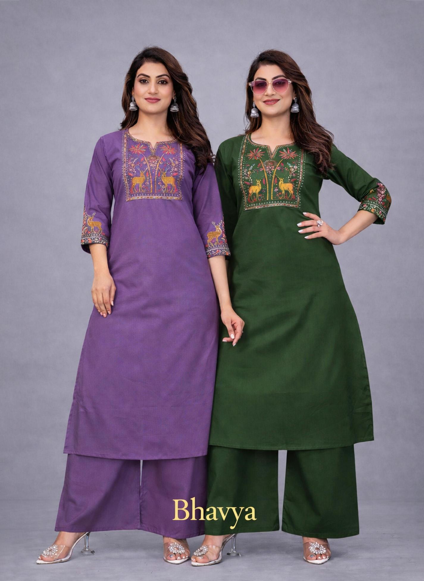 Surili - Bhavya Dabu Cotton Embroidery Kurta Palazzo Pant Set Traditional - Sanvari Fashion