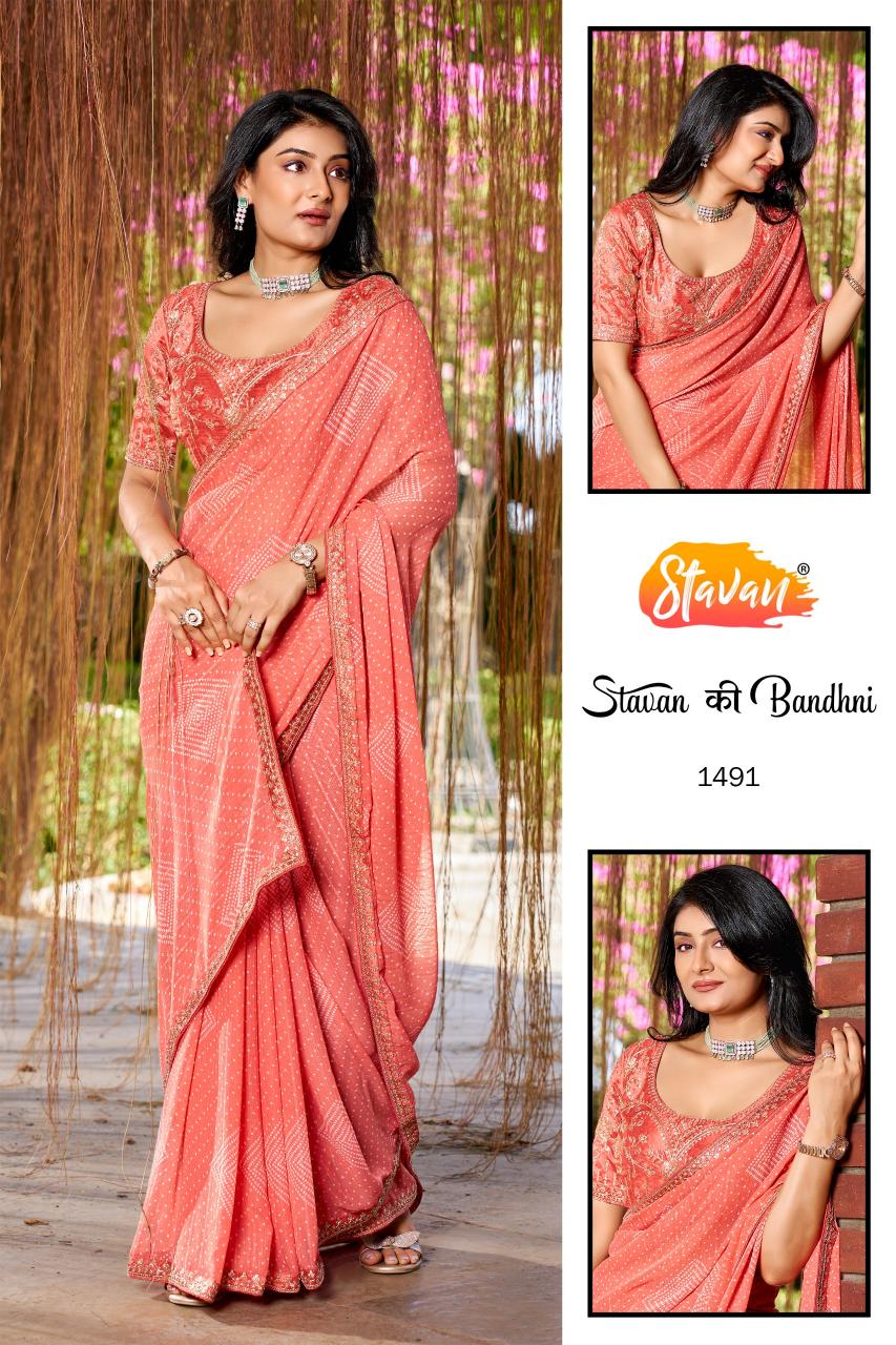 Stavan Stavan Ki Bandhani catalog georgette saree wholesalers - Sanvari Fashion