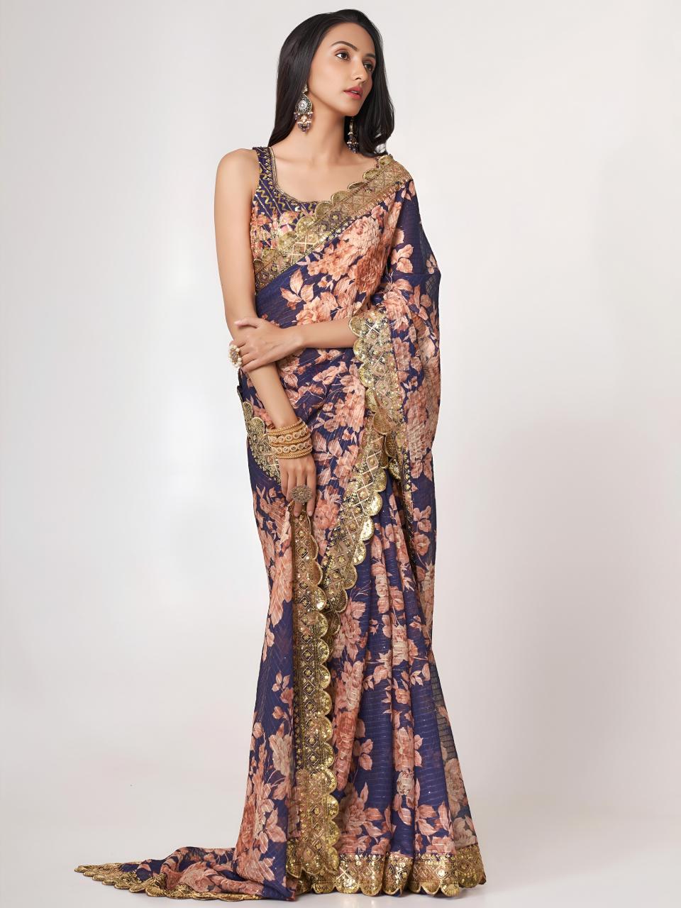 Dazira 1108 Purple catalog wholesale organza sarees - Sanvari Fashion