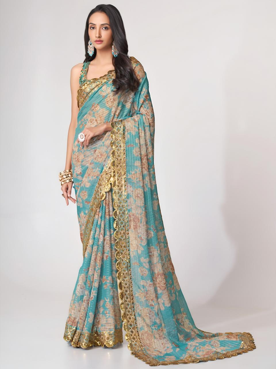 Dazira 1109 Sky Blue catalog organza sarees wholesale - Sanvari Fashion
