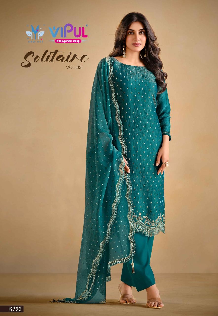 Vipul Solitaire vol 3 catalog salwar kameez catalog wholesale - Sanvari Fashion