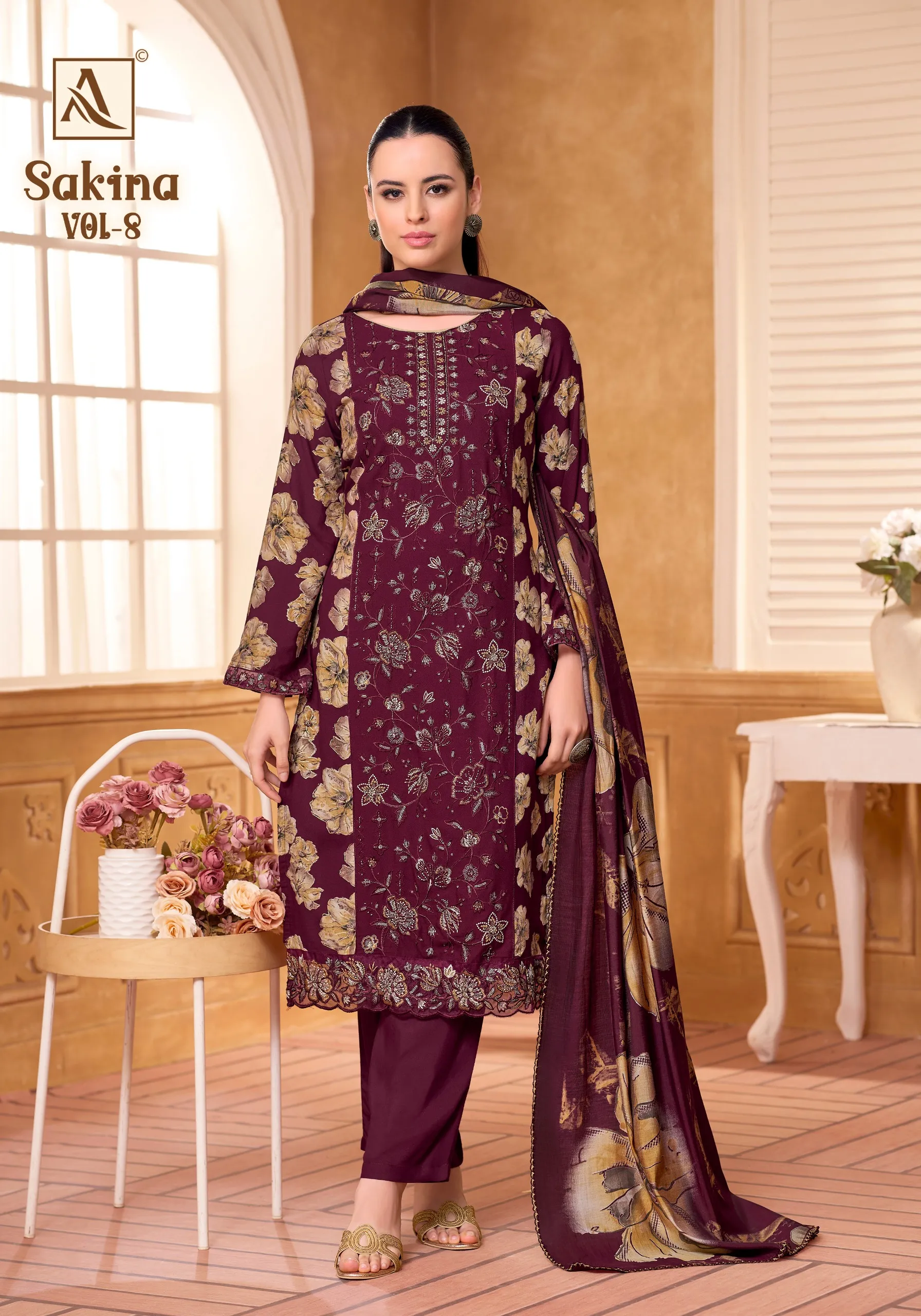 Alok Suits Sakina Vol 8 catalog wholesale synthetic dress materials with price - Sanvari Fashion