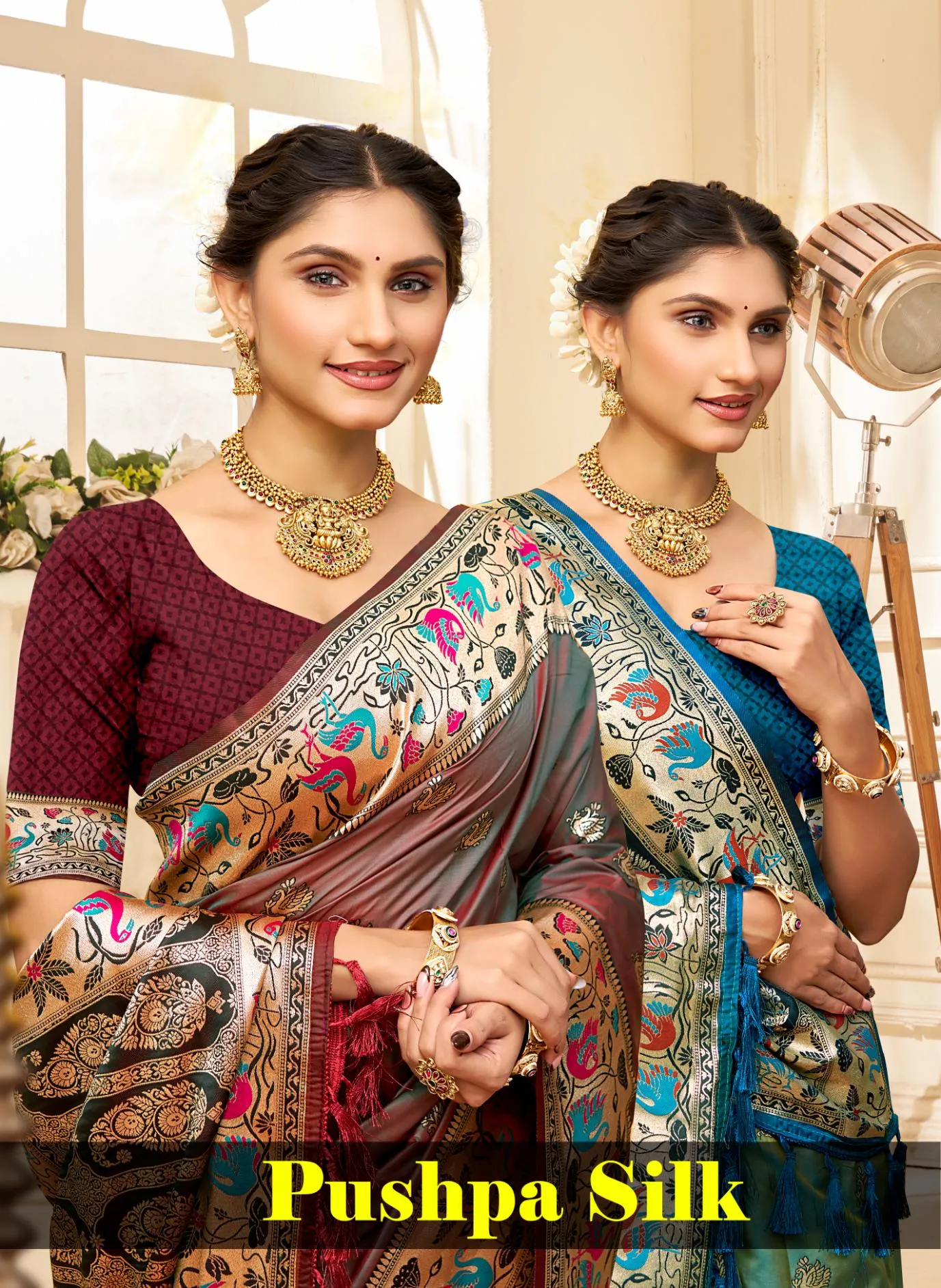Bunawat - Pushpa SIlk Sangam Prints Silk Woven Work Traditional Saree - Sanvari Fashion