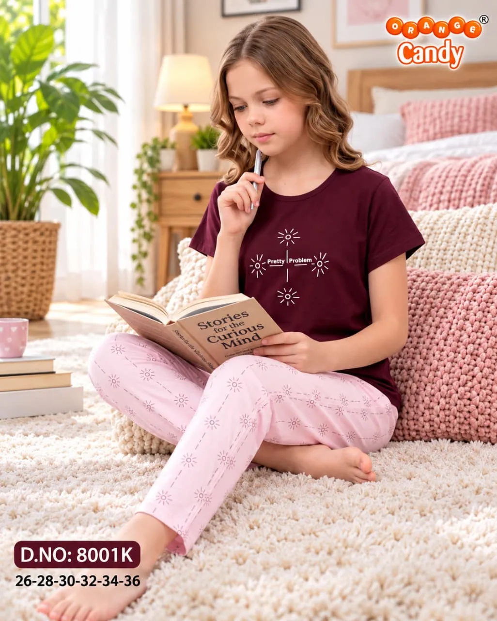 Orange Candy 8001 catalog night wear dress for kids - Sanvari Fashion