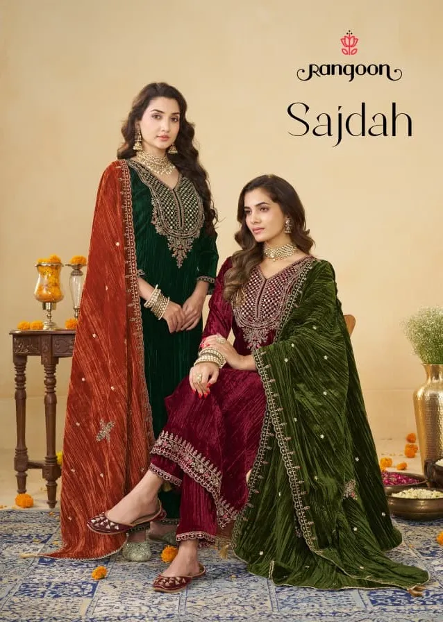 Rangoon Sajdah catalog azalea velvet kurti wholesale - Sanvari Fashion