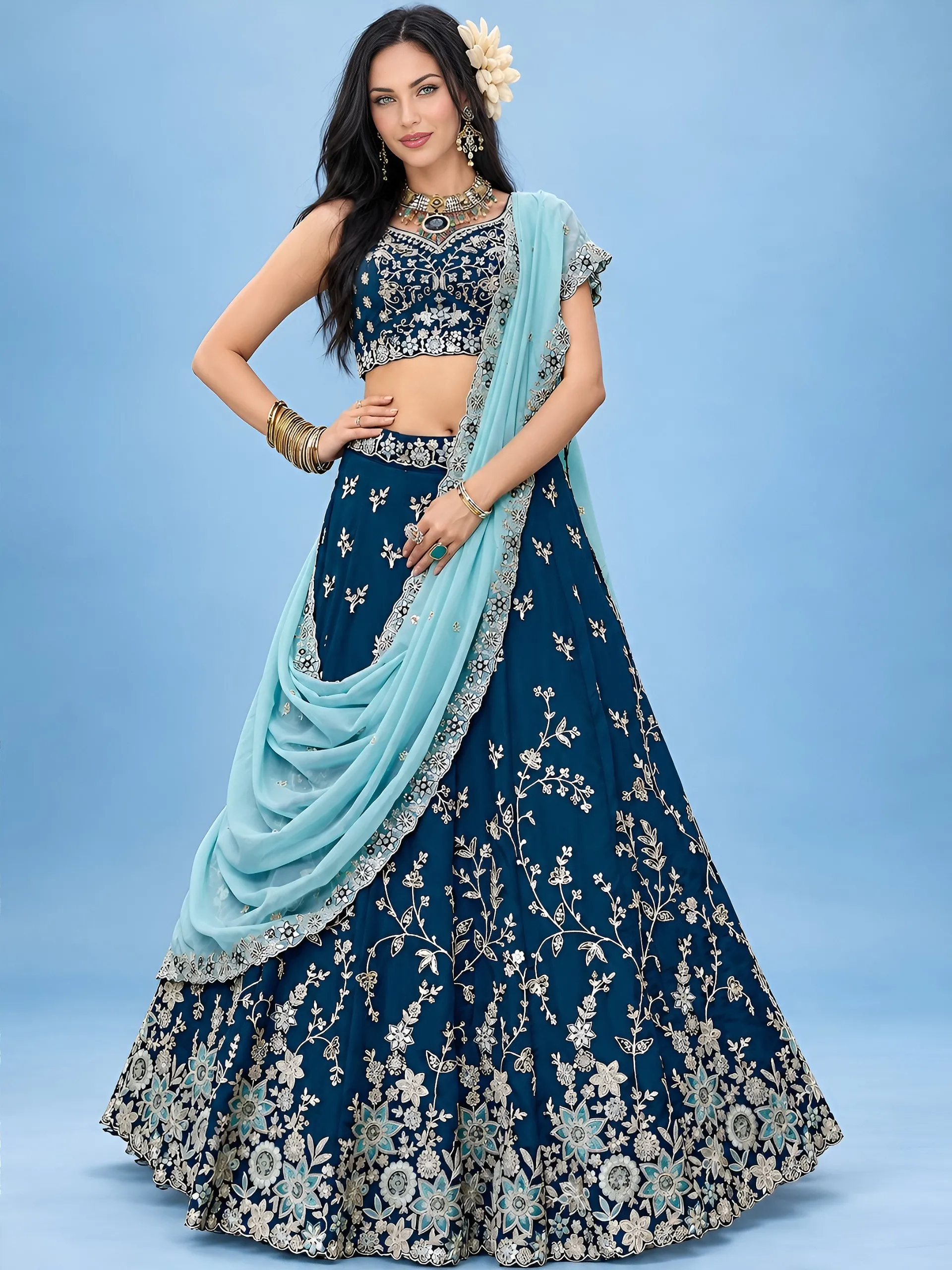 Sabella 5139 Blue catalog lehenga wedding dress wholesale - Sanvari Fashion