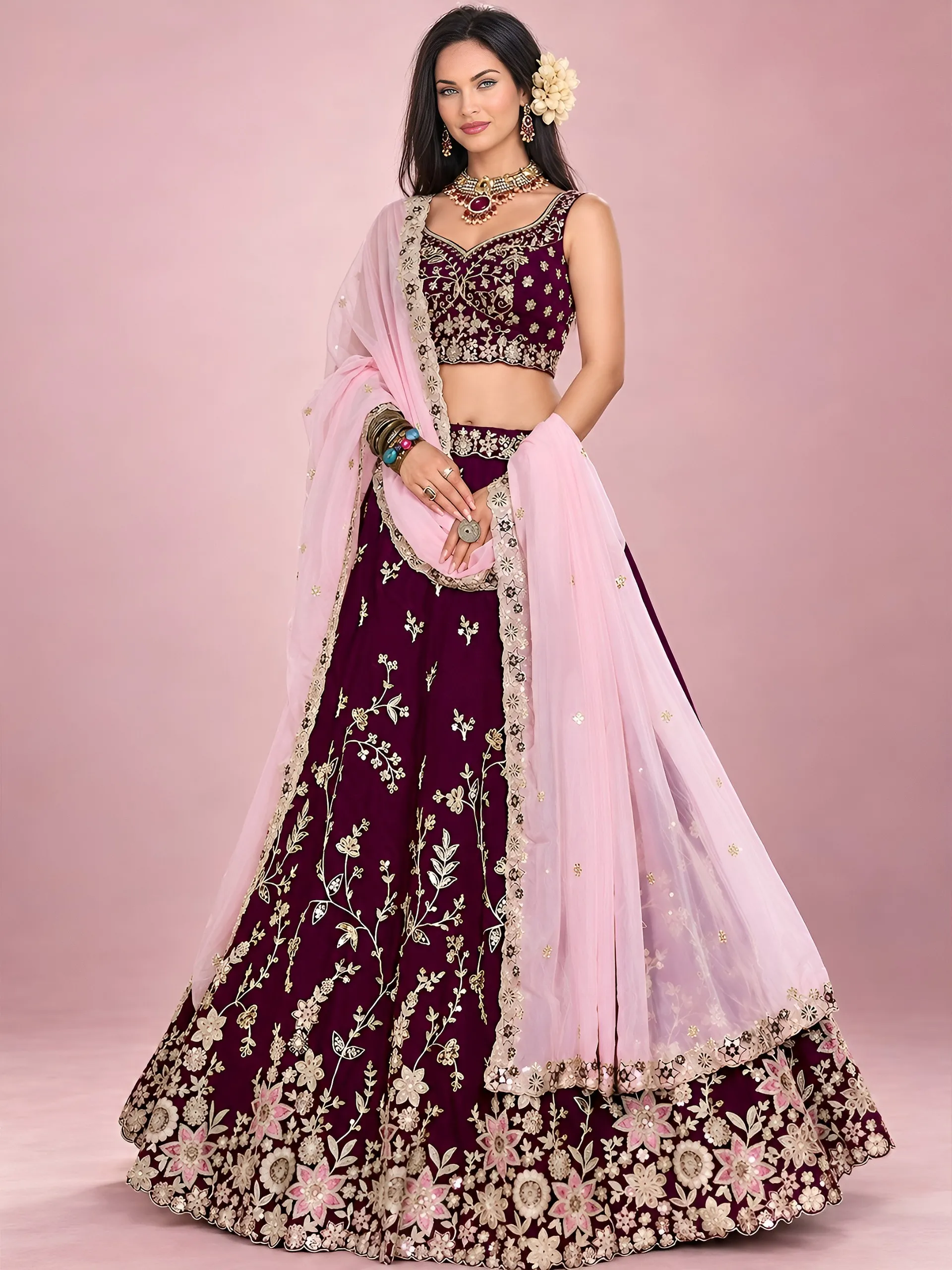 Sabella 5139 Maroon catalog ikkat lehengas wholesale near me - Sanvari Fashion