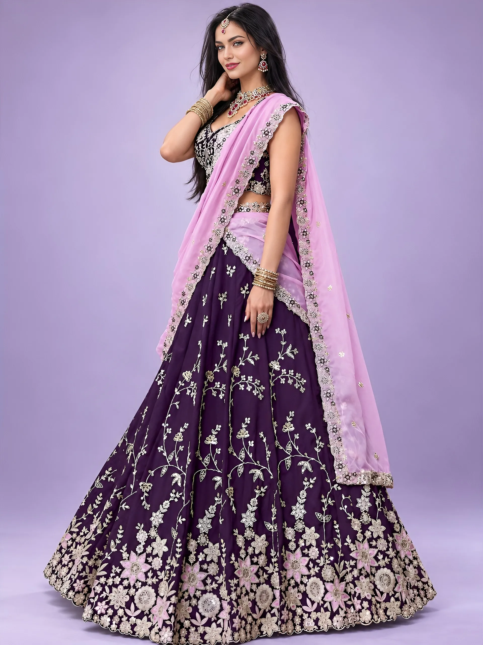 Sabella 5139 Purple catalog ikkat lehengas wholesale - Sanvari Fashion