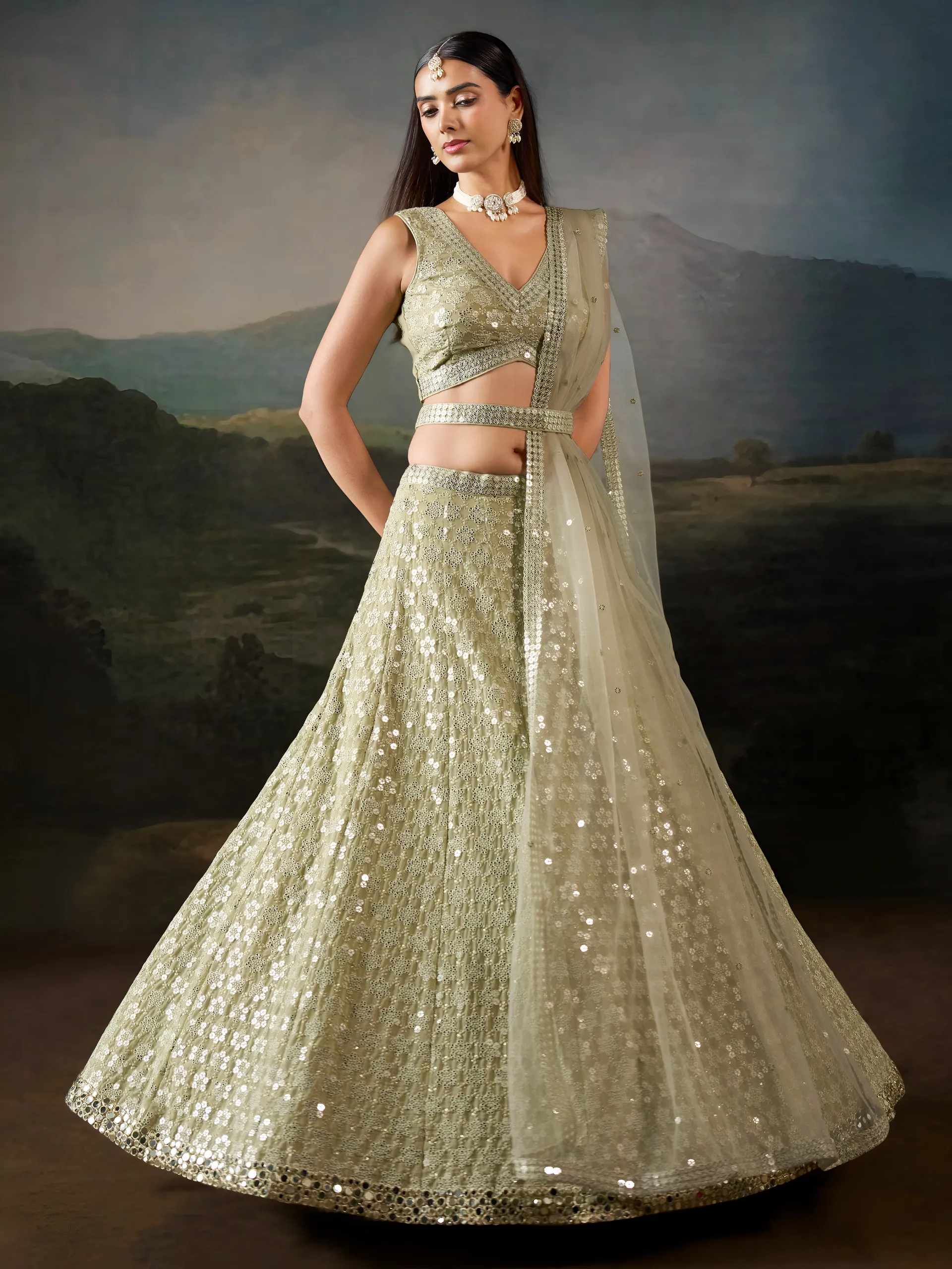 Sabella 7087 Green catalog hyderabad wholesale lehengas - Sanvari Fashion