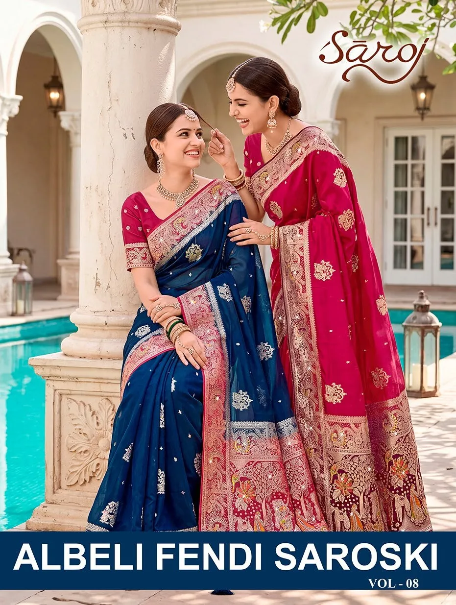 Saroj Albeli satin saroski vol.8 silk saree in surat price wholesale - Sanvari Fashion