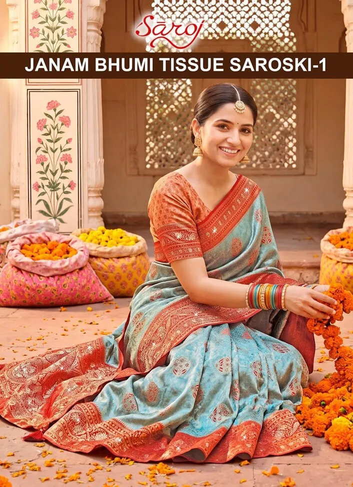 Saroj Janambhumi tissue saroski vol.1 silk saree in surat price wholesale - Sanvari Fashion