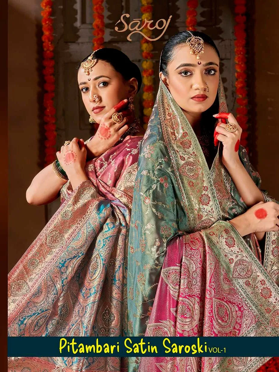 Saroj Pitambari satin saroski vol.1 Silk saree in surat with price wholesale - Sanvari Fashion
