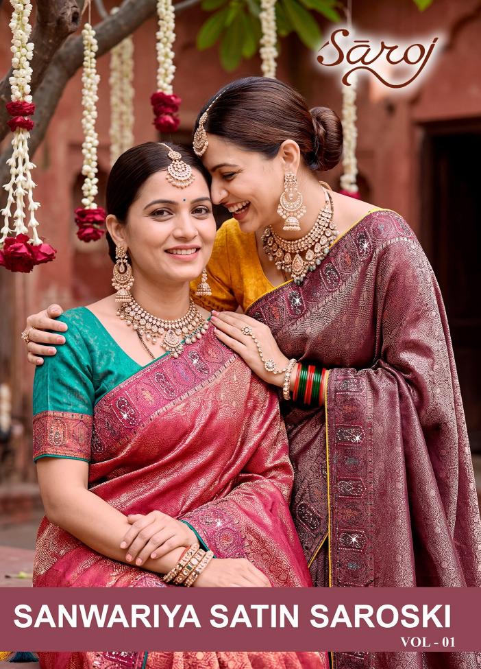 Saroj Sanwariya satin saroski vol.1 satin silk saree in surat price wholesale - Sanvari Fashion