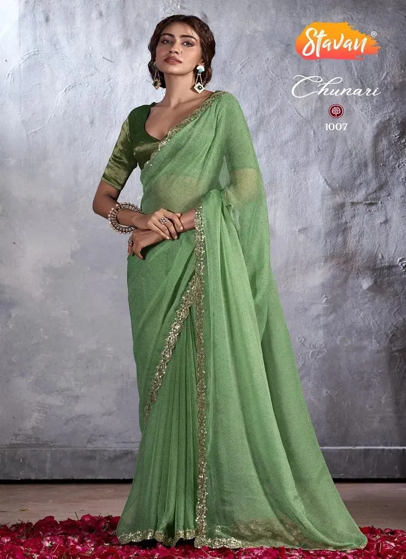 Stavan Chunari catalog plain chiffon sarees wholesale - Sanvari Fashion
