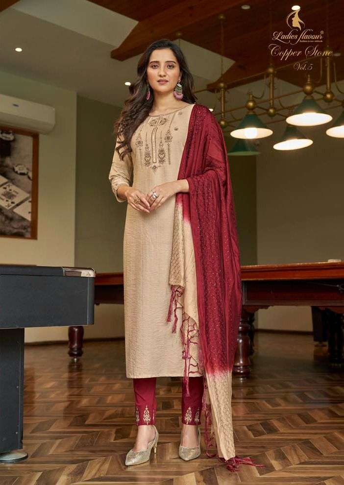 Ladies Flavour copper stone vol 5 Top Bottom And Dupatta wholesale Rate