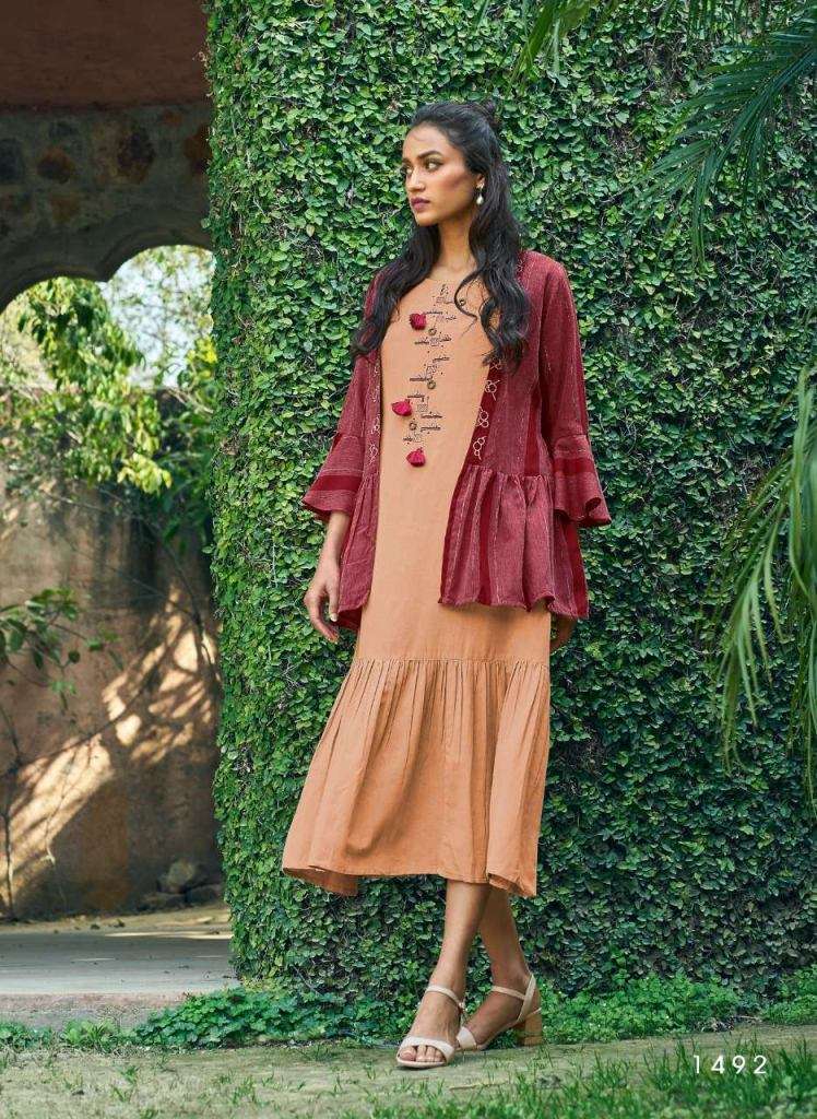 Four Buttons Bloom Cotton  Work Kurti With Jacket