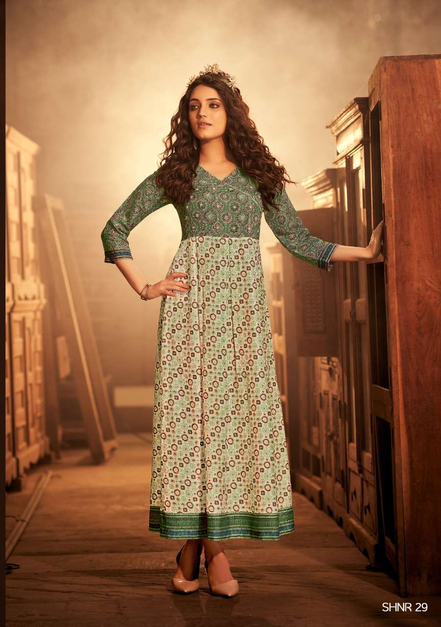 PSYNA PURITY VOL 3 - Rayon fabric gold print gown style long kurtis -  Salwar Kameez Wholesaler | Kurtis Wholesaler | Sarees
