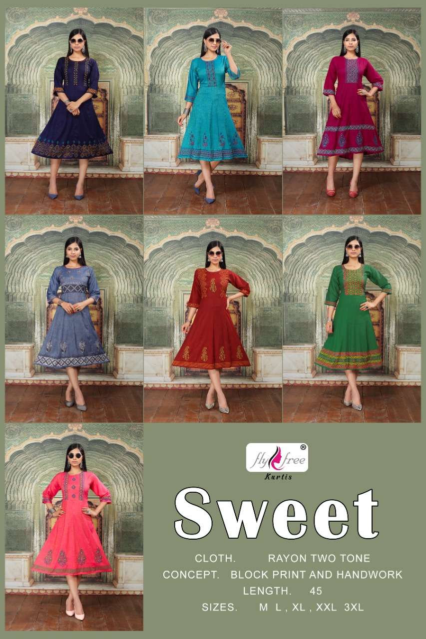Fly Free Sweet Rayon Stylish Anarkali Kurtis Catalog