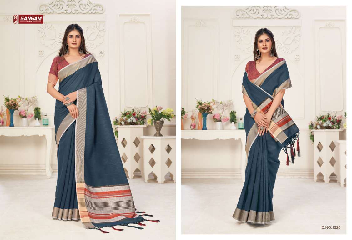 Sangam Aarya Linen Thread Work Saree Catalog