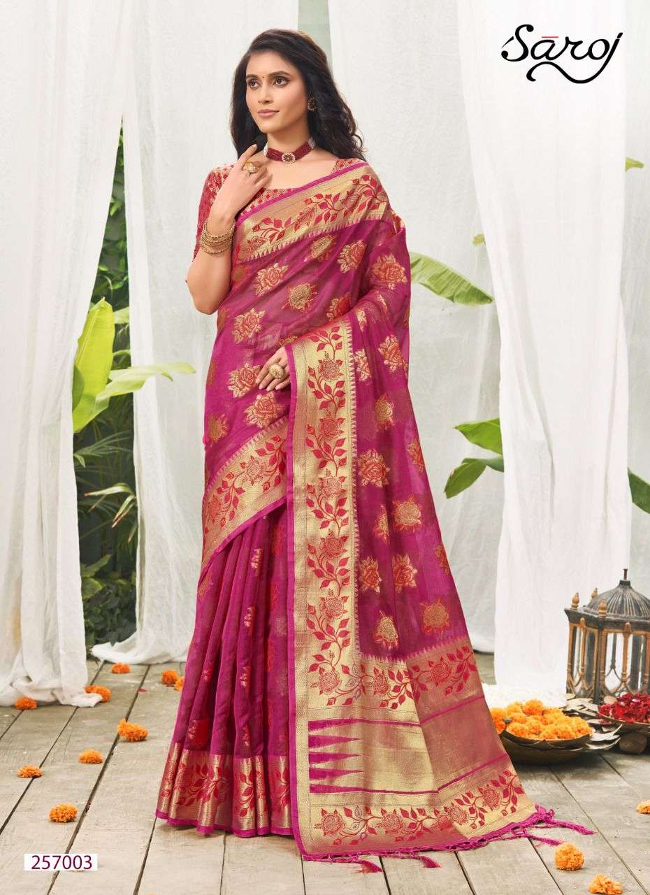 Saroj Garishma Festive Wear Organza Weaving Sarees Catalog