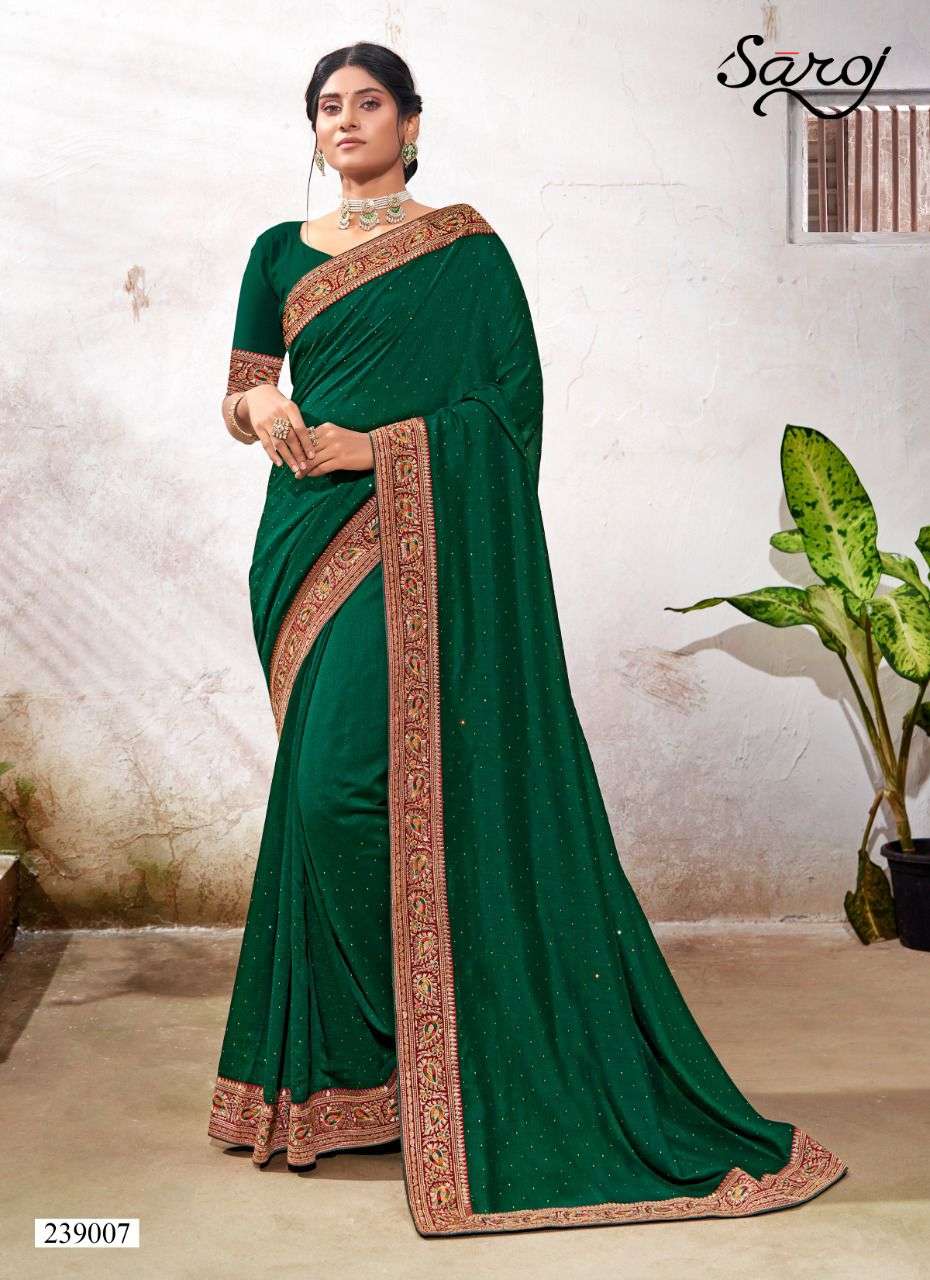 Saroj Sanjh Fancy Wear Vichitra Silk Sarees Catalog