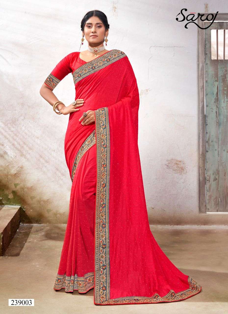 Saroj Sanjh Fancy Wear Vichitra Silk Sarees Catalog