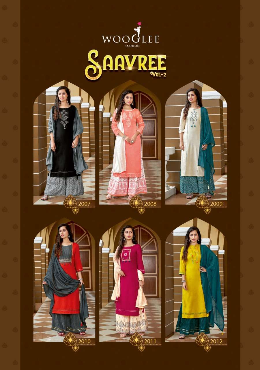 Wooglee Saavree vol 2 Fancy Wear Kurti With Sharara And Dupatta Catalog 