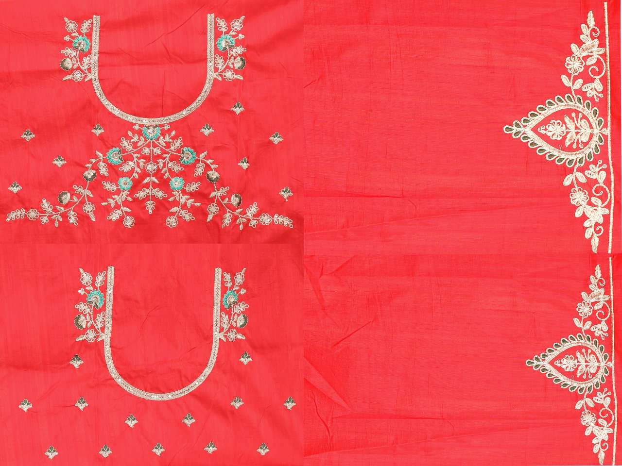 Red & Blue Multi Color Fancy Designer Banarasi Silk Bridal Lehenga Choli Wholesale