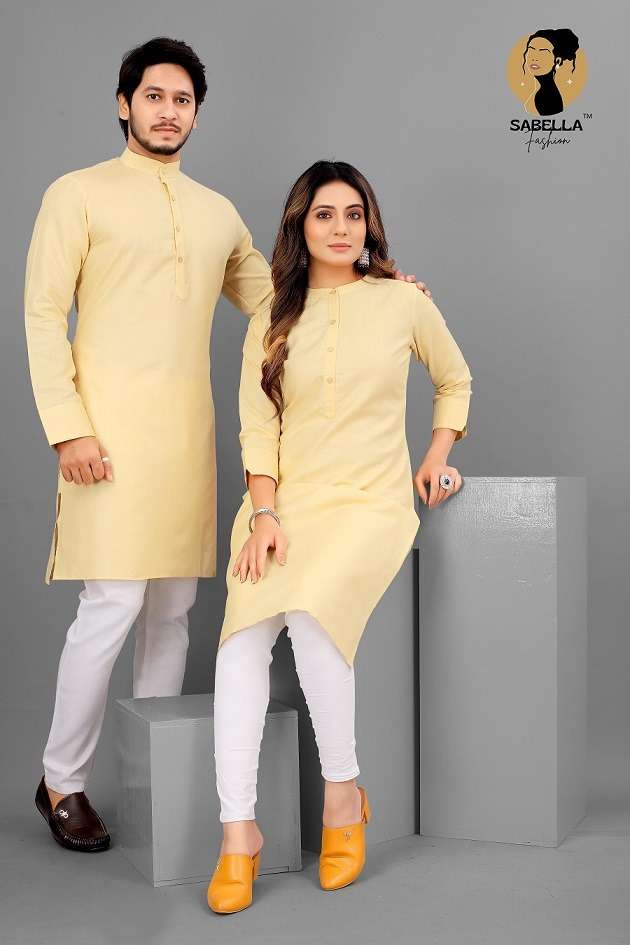 Yellow Cotton Traditional Wear Couple Kurta Wholesale